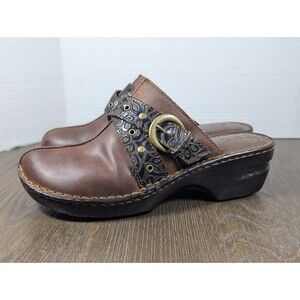 BOC Born Karley Clogs Mules Women's 10 Brown Tooled Leather Buckle Slip Ons